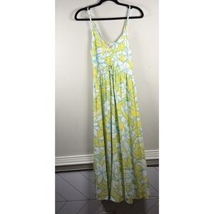 Sincerely Jules Maxi Dress Sz M Yellow Tropical Resort Smocked Maxi Adjustable